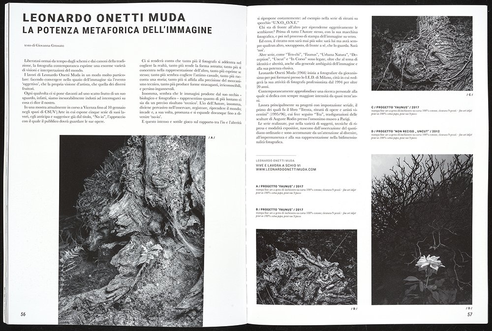 articolo publicato su AreaArte n°50 inverno/winter 2024 - 2025 testo di Giovanna Grossato dal titolo La potenza metaforica dell'immagine nell'opera di Leonardo Onetti Muda