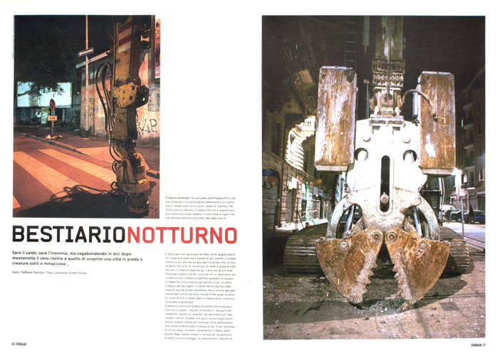 articolo di Raffaele Panizza per Urban, racconto visionario con protagoniste alcune immagini dal progetto "In Corso" di Leonardo Onetti Muda sui lavori in corso perle strade di Milano